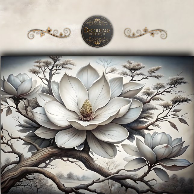 Papier Mousseline Magnolia du Sud Découpe en Fleurs (Southern Magnolia Bloom Decoupage Tissue Paper)
