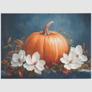 Papier Mousseline Magnolias citrouille et blanc