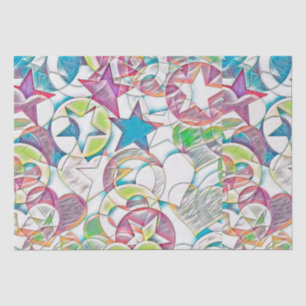Papier Mousseline Main Tirée Par EDDArt - Étoiles Et Coeurs 1