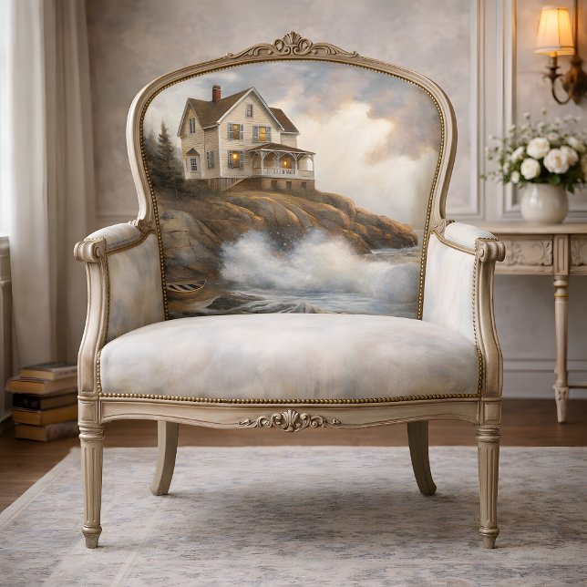 Papier Mousseline Maison aux Falaises Blanches en Mer Decoupage (White Cliffside House at Sea Decoupage Tissue Paper)