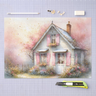 Papier Mousseline Maison de campagne printanière Cottagecore en fleu