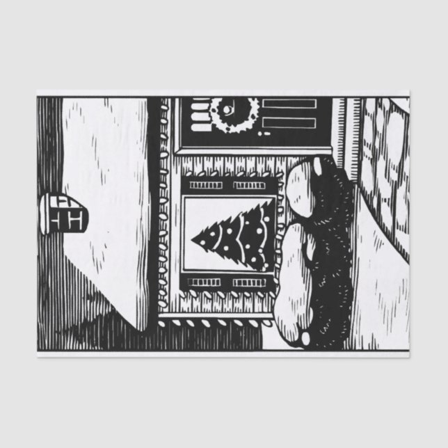 Papier Mousseline Maison de Noël Arbre dans la fenêtre Noir et blanc (Recto)