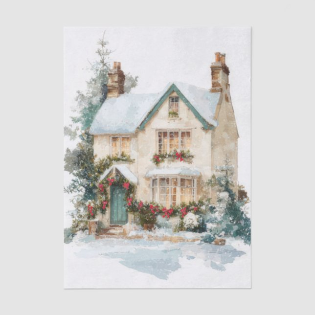 Papier Mousseline Maison de Noël de style vintage (Recto)