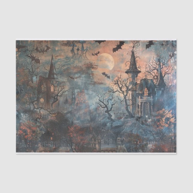 Papier Mousseline Maison hantée Chauve-Éffrayante Halloween Découpag (Recto)