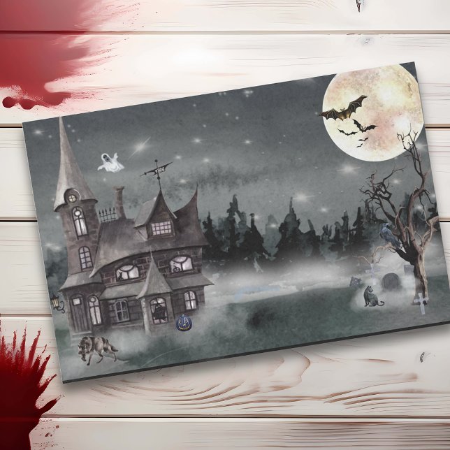 Papier Mousseline Maison hantée Halloween Aquarelle (Créateur téléchargé)