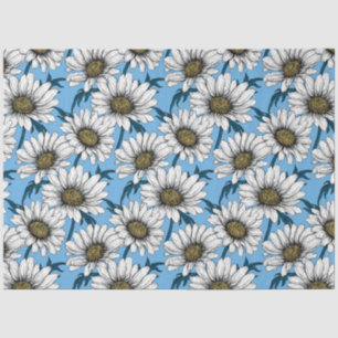 Papier Mousseline Maisonnettes, fleurs sauvages sur bleu