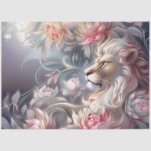 Papier Mousseline Majestic Elegant  Floral Lion Head Decoupage  (Recto)