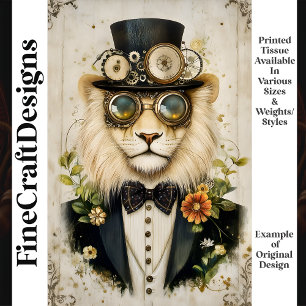 Papier Mousseline Majestueux Lion Steampunk Avec Chapeau K1 Découpag