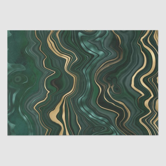Papier Mousseline Malachite vert foncé et strate d'huile d'or (Recto)