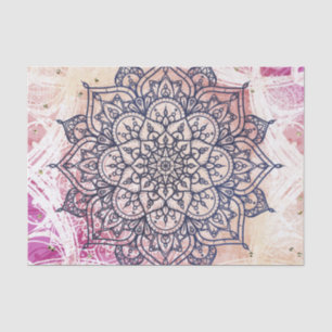 Papier Mousseline Mandala aéré joyeux rose violet jaune bleu et or