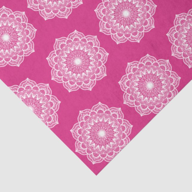 Papier Mousseline Mandala blanc sur fond rose (Détail)