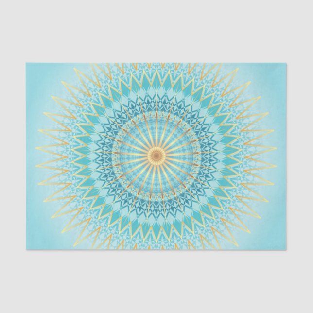 Papier Mousseline Mandala de Boho d'or de turquoise (Recto)