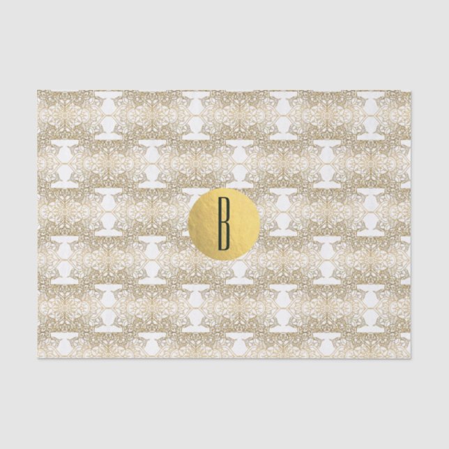 Papier Mousseline Mandala doré & Monogramme élégant chic moderne bla (Recto)