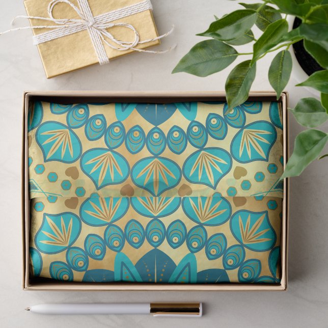 Papier Mousseline Mandala Fleur Or Bleu (Cadeau)