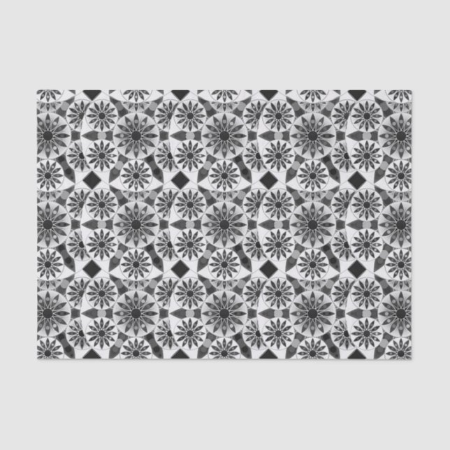 Papier Mousseline Mandala motif, noir, blanc et gris / gris (Recto)