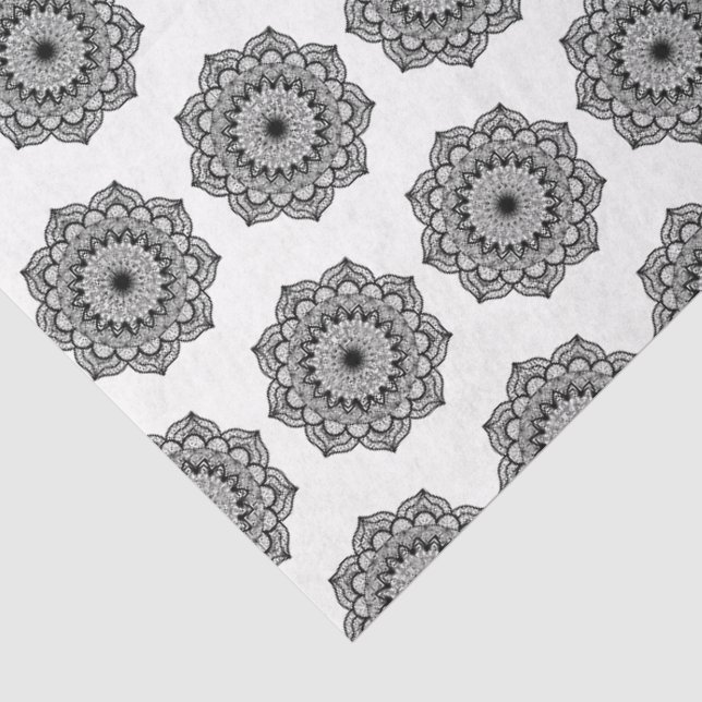 Papier Mousseline Mandala noir sur fond blanc (Détail)