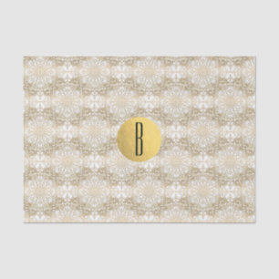 Papier Mousseline Mandala Or & Blanc Elegant Chic Monogramme Moderne