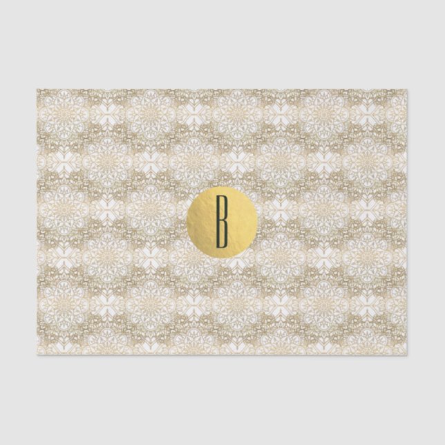 Papier Mousseline Mandala Or & Blanc Elegant Chic Monogramme Moderne (Recto)