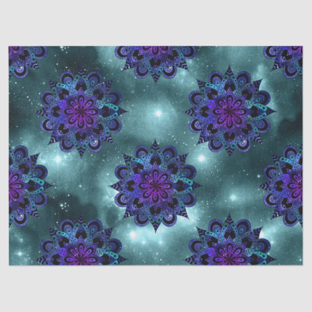 Papier Mousseline Mandalas bleus et violets sur la Découpage Sky ver (Recto)