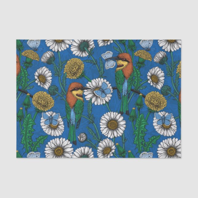 Papier Mousseline Mangeurs d'abeilles sur bleu (Recto)