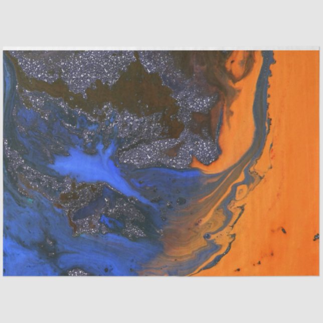 Papier Mousseline marbre Abstrait texturé marine orange foncé fi (Recto)