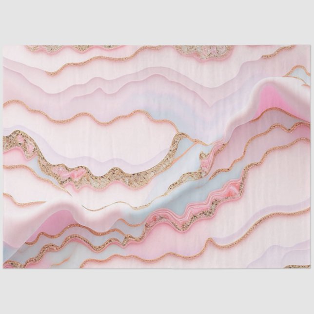 Papier Mousseline Marbre Agate Moderne Bleu Rose Collection Or (Recto)