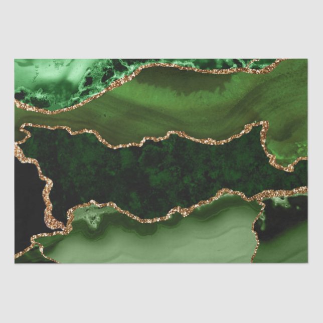 Papier Mousseline Marbre Agate Pailleté Or Faux et Vert (Recto)