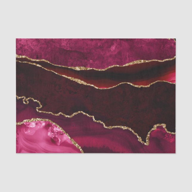 Papier Mousseline Marbre Agate Pailleté Rouge Foncé & Or (Recto)