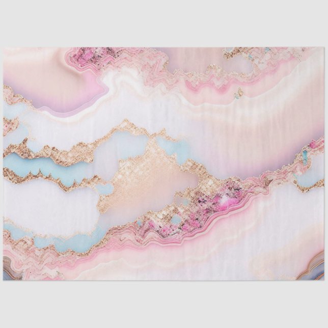 Papier Mousseline Marbre Agate Populaire Blue Rose Gold Collection (Recto)