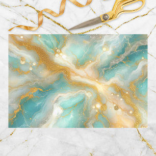 Papier Mousseline Marbre aquamarin élégant avec veines pailletées d'