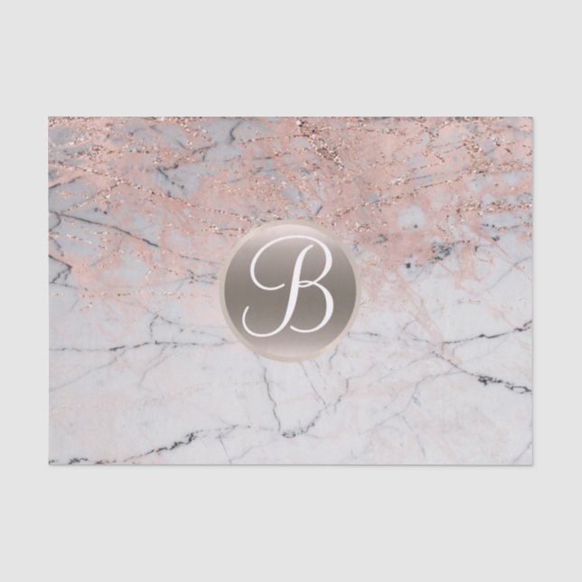 Papier Mousseline Marbre Argent et Or Rose Monogramme Lettre Initial (Recto)