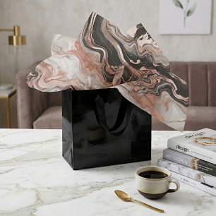 Papier Mousseline Marbre Art Motif Noir Gris Rose Or Blanc