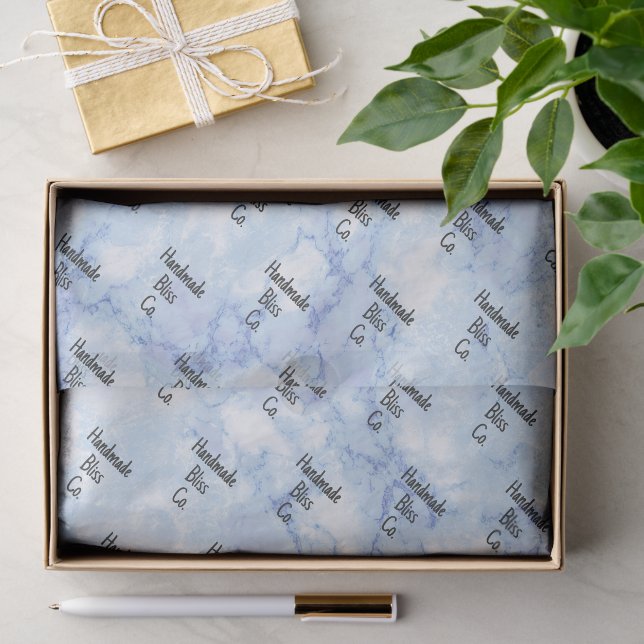 Papier Mousseline Marbre Blanc Bleu Clair (Cadeau)