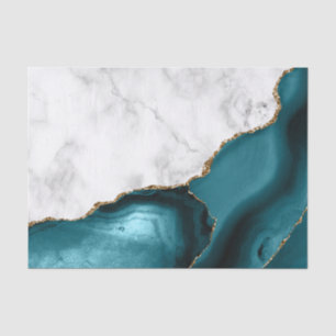 Papier Mousseline Marbre blanc doré Turquoise Bleu Agate