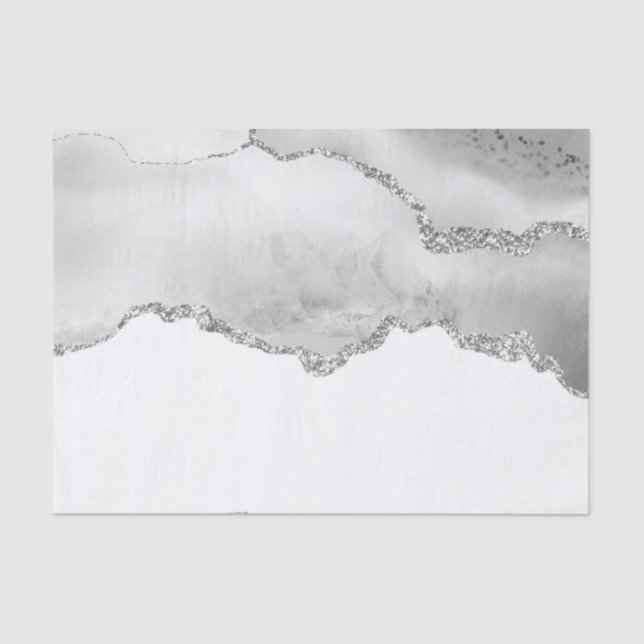 Papier Mousseline Marbre blanc gris Agate Parties scintillant argent (Recto)