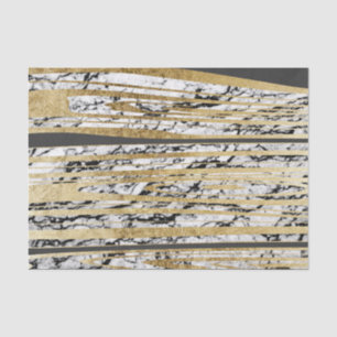 Papier Mousseline Marbre blanc noir moderne avec des rayures d'or de