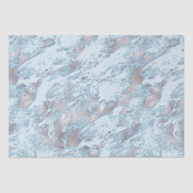 Papier Mousseline Marbre bleu Aqua Silver (Recto)
