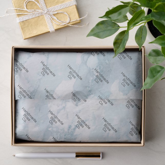 Papier Mousseline Marbre Bleu Cendre Doux (Cadeau)