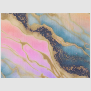 Papier Mousseline Marbre Faux Navy, Aqua, Rose, Or