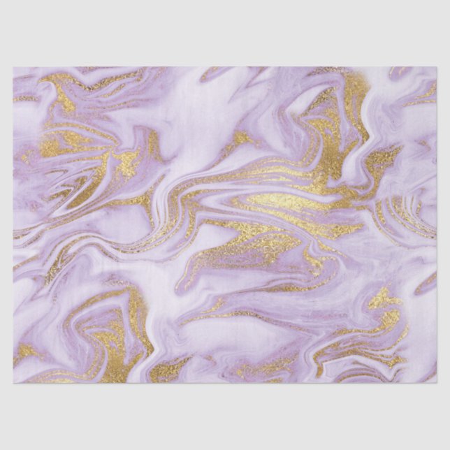 Papier Mousseline Marbre Moderne Violet Clair, Blanc et Or (Recto)