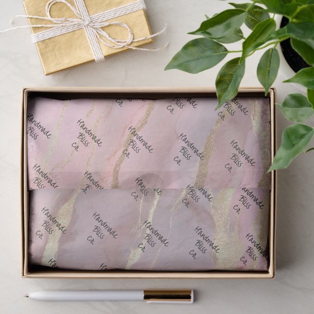 Papier Mousseline Marbre pêche et or doux (Cadeau)