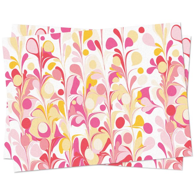 Papier Mousseline Marbre rétro Abstrait Motif rose rouge jaune (Retro abstract marble pattern pink yellow tissue paper)