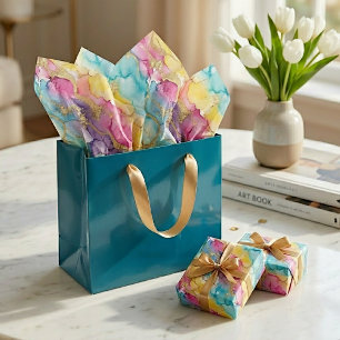 Papier Mousseline Marbre Rose Aqua Turquoise Jaune Violet Or