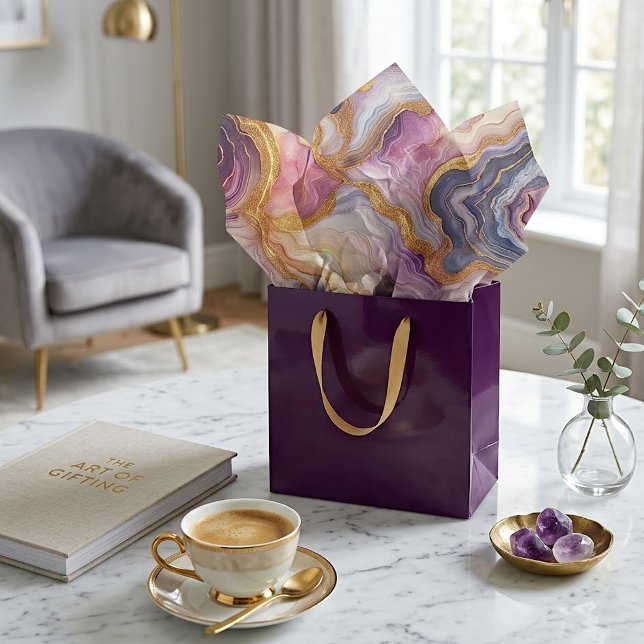 Papier Mousseline Marbre Rose Violet Or Foncé (Créateur téléchargé)