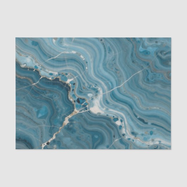 Papier Mousseline Marbre Veine d'Or Agate Bleue (Recto)