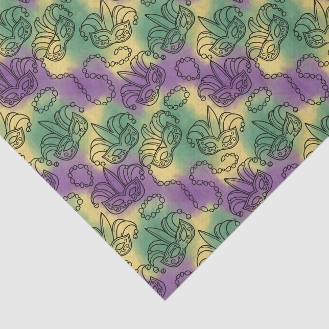 Papier Mousseline Mardi Gras Masks and Beads Doodle Art Style (Détail)