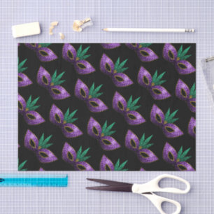 Papier Mousseline Mardi Gras Masque violet vert or éclaboussures mot