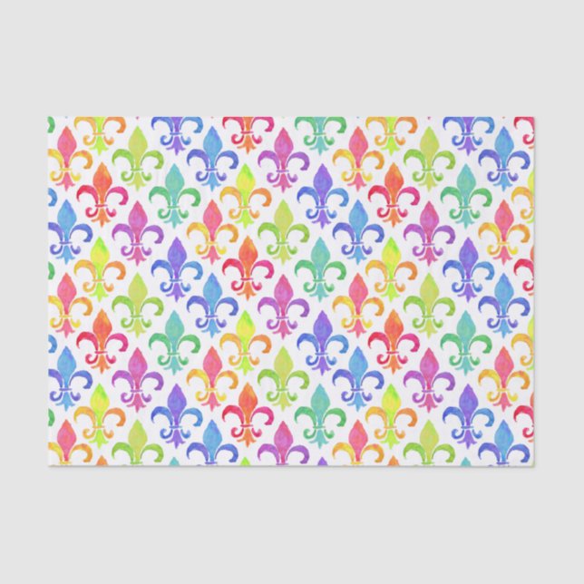 Papier Mousseline Mardi Gras Rainbow Fleur de lis Motif (Recto)