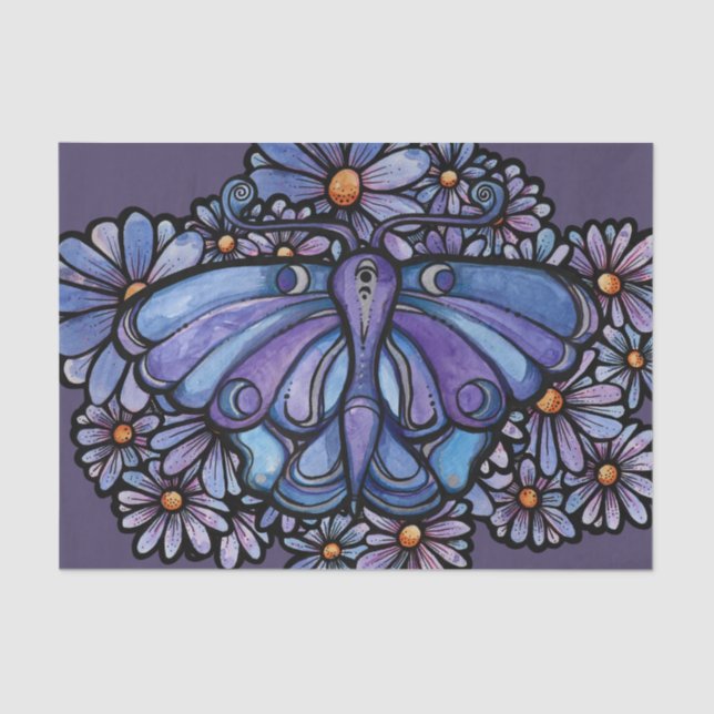 Papier Mousseline Marguerites de papillon de lune violet (Recto)