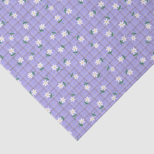 Papier Mousseline Marguerites sur Carreaux Violets (grande échelle)
